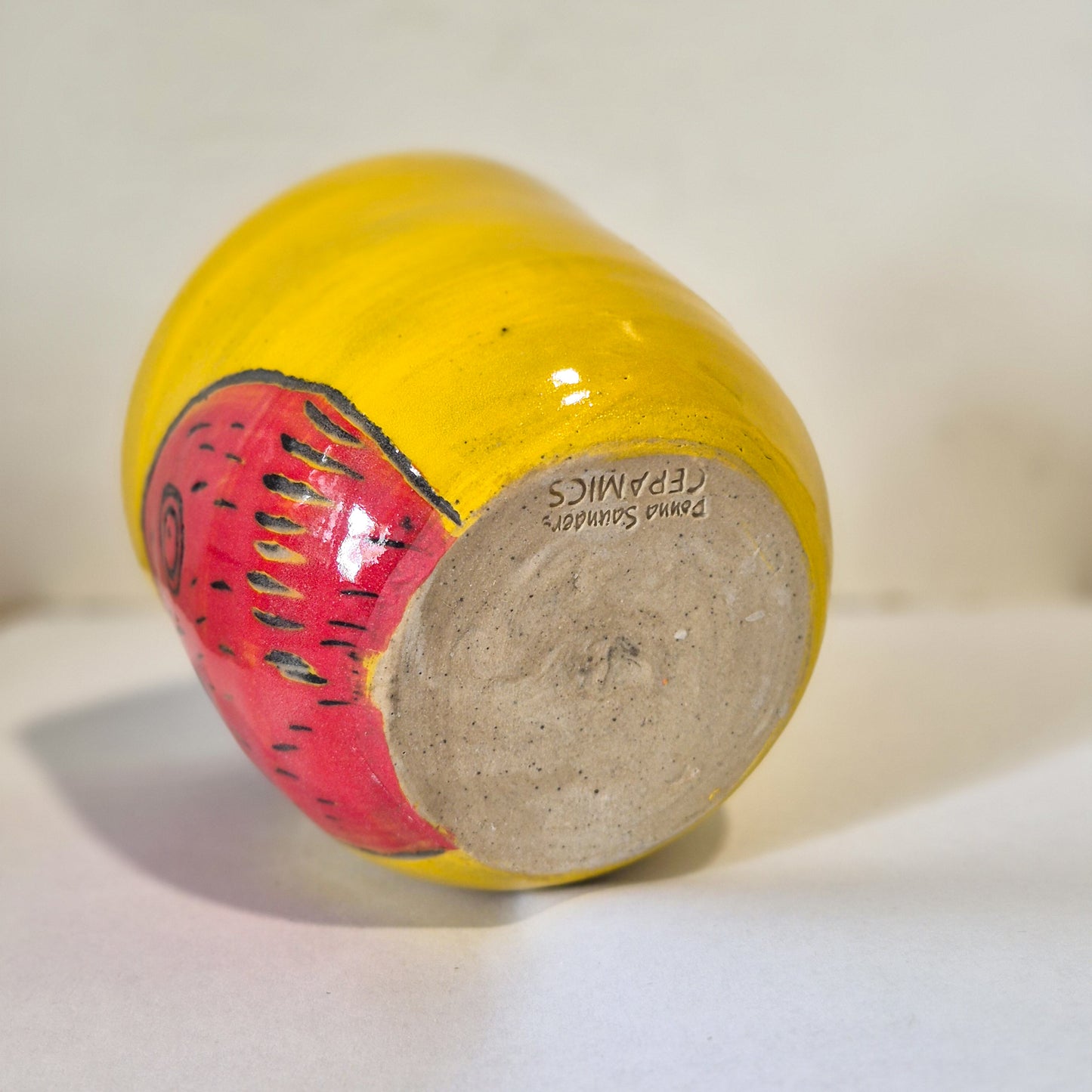 Yellow and Red Bush Stone Curlew Tumbler B